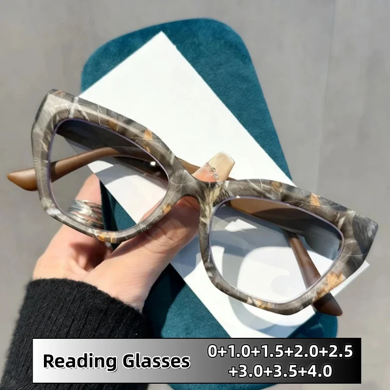 

Fashionable Printed Cat-eye Reading Glasses Personality Versatile Comfortable Design Anti-Blue Light Eyeglasses 0 To +4.0