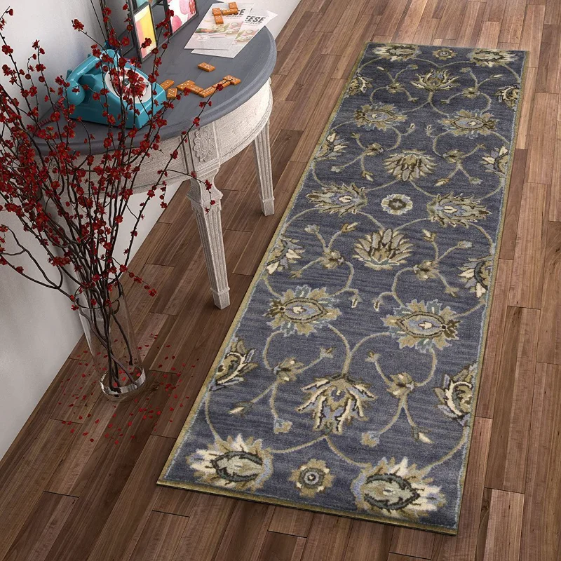 Carpet Decorative7' Midnight Blue Hand Tufted Wool Traditional Floral Indoor Runner Rug  Living Room Carpet Bedroom Decor