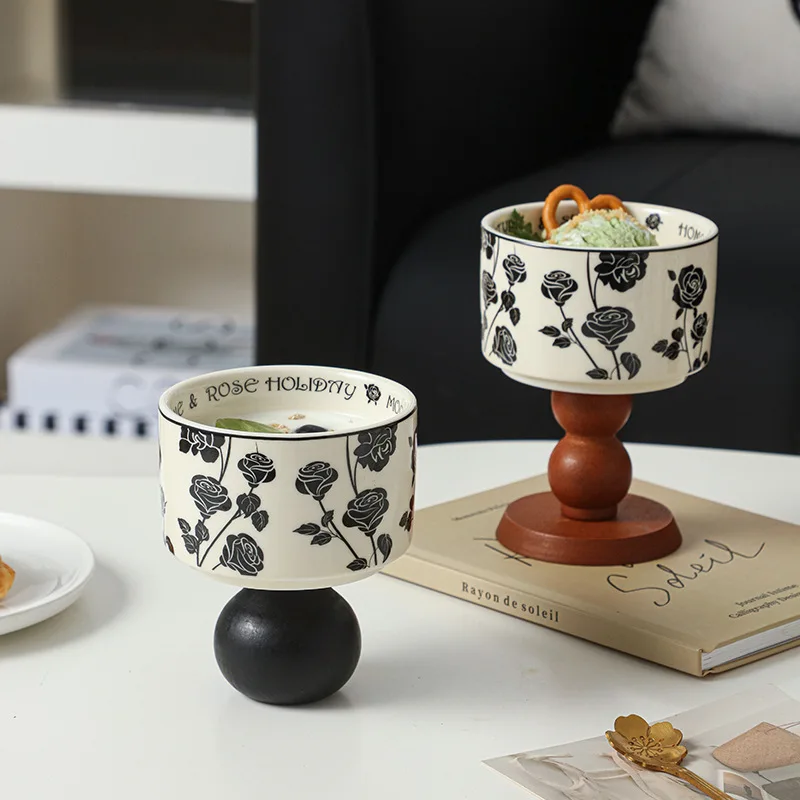Französische schwarze Rose Pudding Dessert Eis Keramik hohe Tasse Vintage Kerzenständer Kerzenbecher