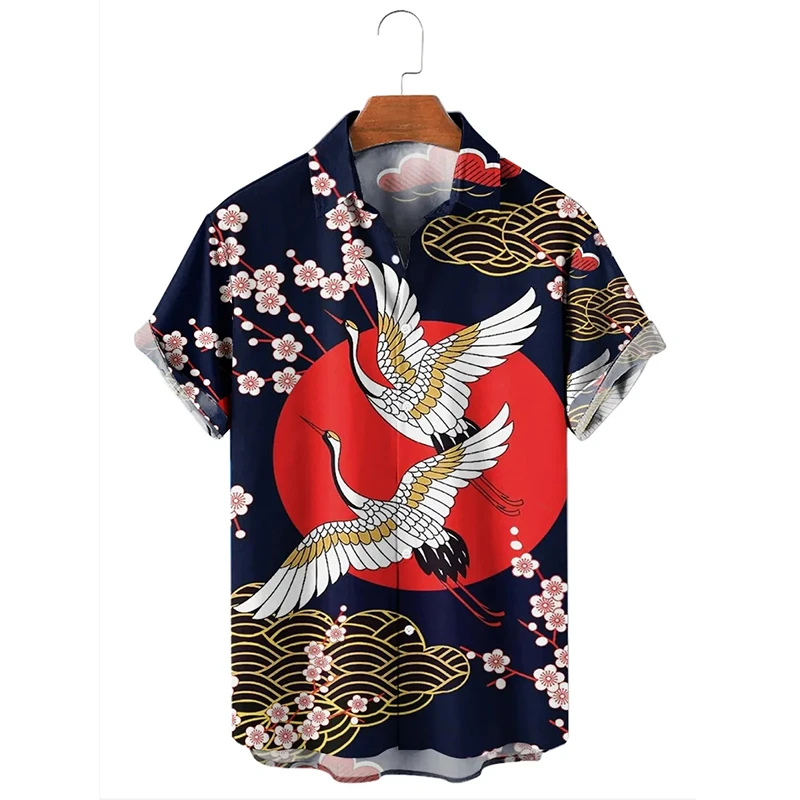 Hawaii New Men's Shirts 3D Dogs Shorts Sleeve Shirt Party Japanese Style Oversized T-shirt Summer Clothing 2024 Lapel Male Tops