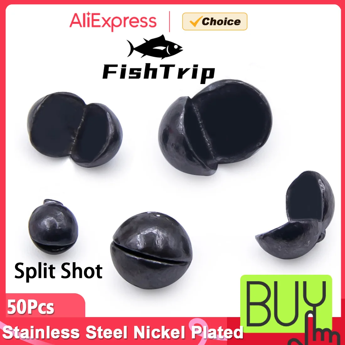 FishTrip Split Shot Fishing Weight Sinker 50pcs Round Removable Fishing Lead Sinkers Saltwater Freshwater Fishing Tackle
