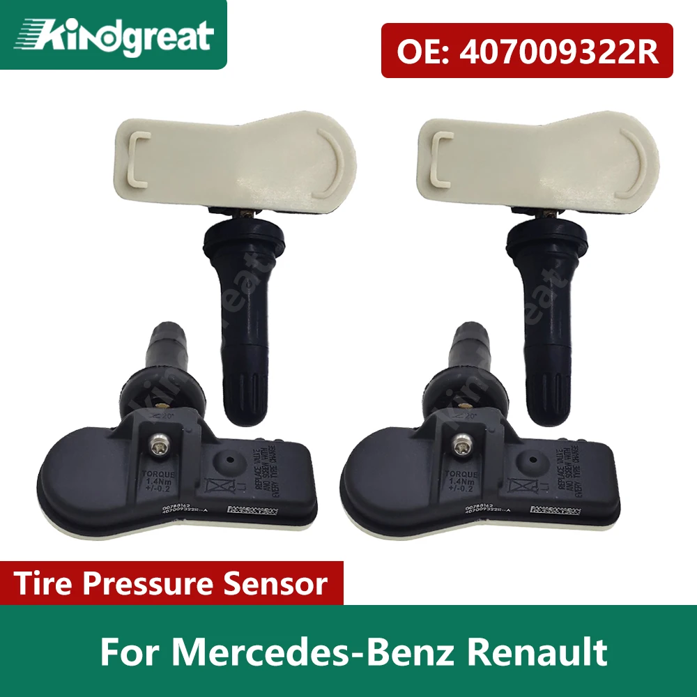 Sistema de control de presión de neumáticos de coche, Sensor TPMS para mercedes-benz y Renault, 407009322R, 407001628R, 407009987R, 4 unidades por lote