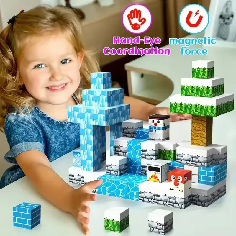 Magnetic Building Blocks Toy Magnet Cube Ice and snow World Set for Kid Age 3+ DIY Model Children Puzzle Sensory Toy Gift