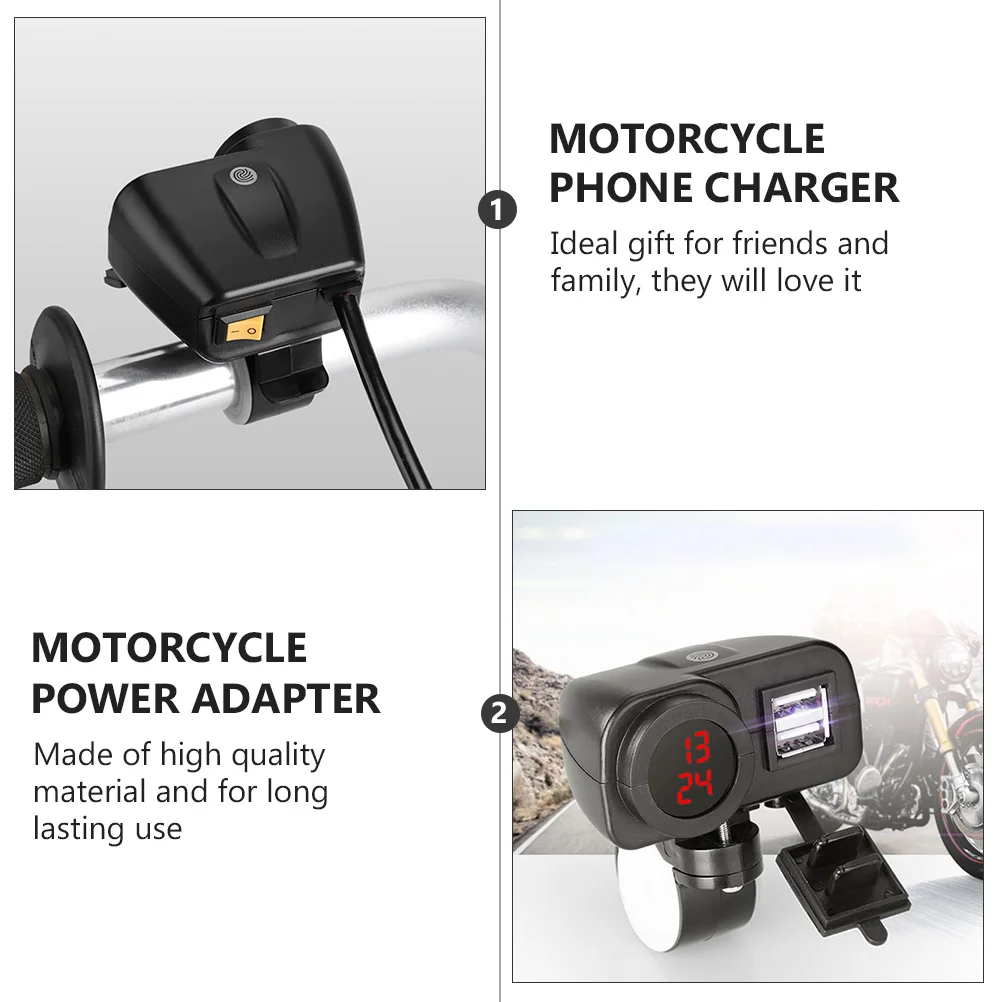 

Motorcycle Phone Time Display 12V 24V Dual Usb Waterproof Portable Motorbike Long Lasting Use Easy Installation