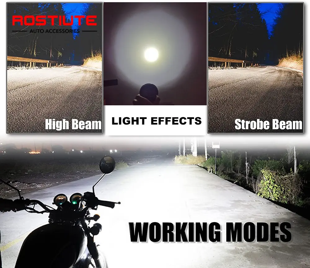 Super Bright LED Auxiliary Motorcycle Headlight With switch 12-24V additional Spotlight High Strobe Beam for Scooter Motorbike