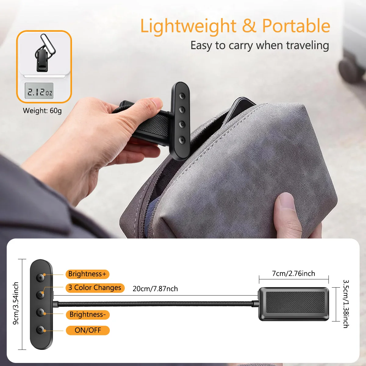 Book Light 600mAh Rechargeable Reading Light 3 Amber Colors 10 Stepless Dimming Book Reading Light Portable Clip on Light
