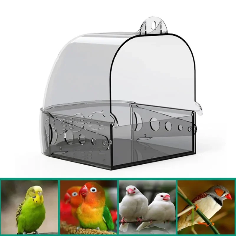 Large Size Pet Bird Perch Shower Bath Cage Basin Parrot Bath Basin Supplies External Food Bowl Sleeping Nest Birds Accessories