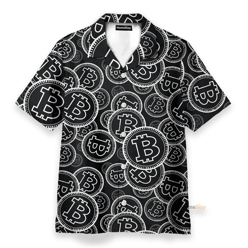 Summer Bitcoin Men's Vocation Lapel Camisa Oversized Hawaiian Shirts 3d Printed Fashion Man Women Beach Short Shirts For Men Top