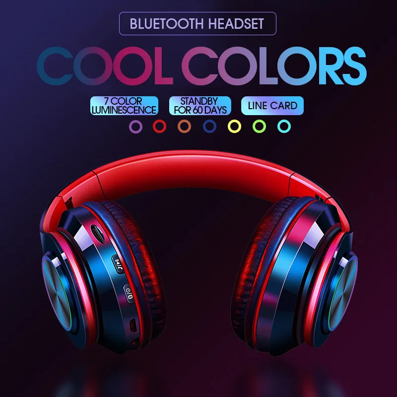 B39 Headphone With Wireless Bluetooth Colorful Light Pluggable Card Game Music Movement Bluetooth Headset