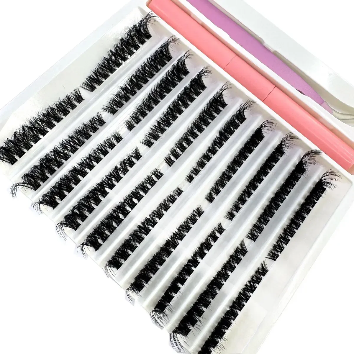 HBZGTLAD 10 rangées 50-160P, bouquets de cils individuels, courbure D, 3D, extension de cils intelligente DIY, kit de colle pour cils naturels en forme de livre