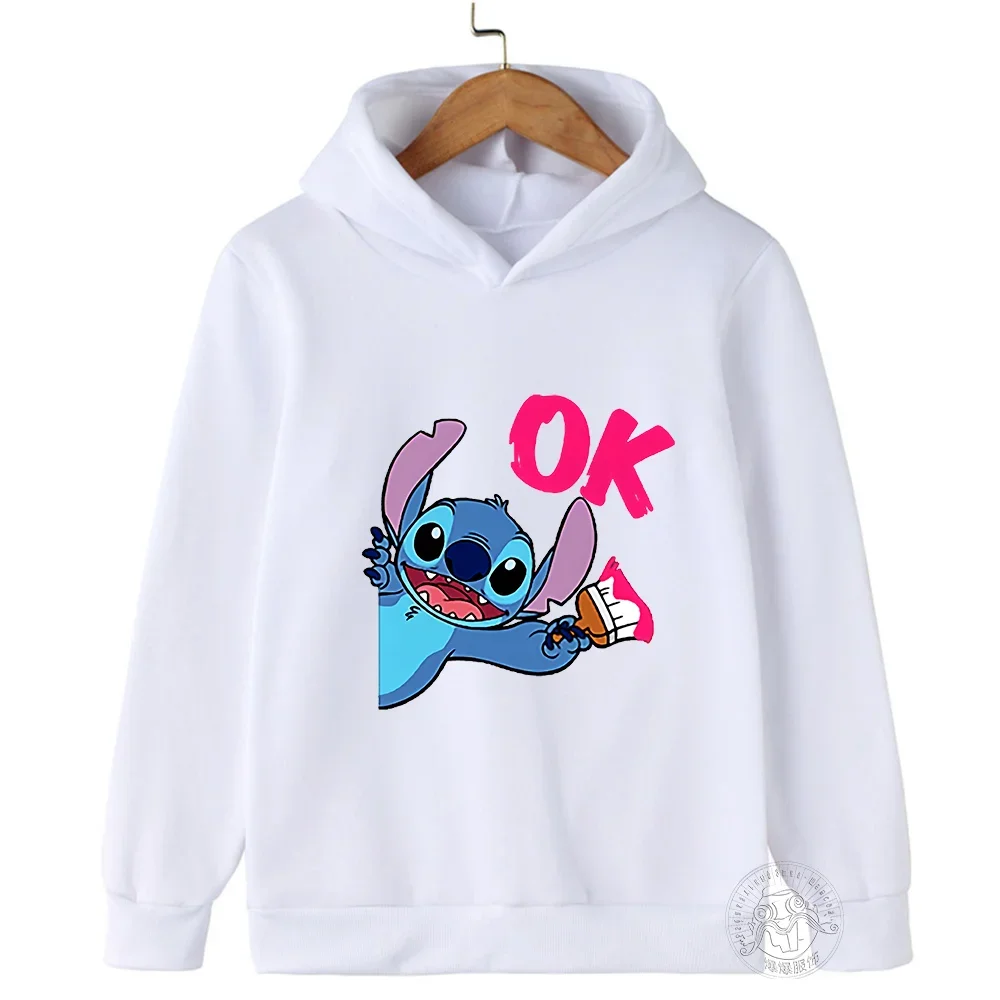 Fashion Stitch Hoodies Girls Sweatshirt Autumn Kawaii Lilo Stitch Long Sleeve Harajuku Pullovers Stich Hooded Casual Hooded Tops