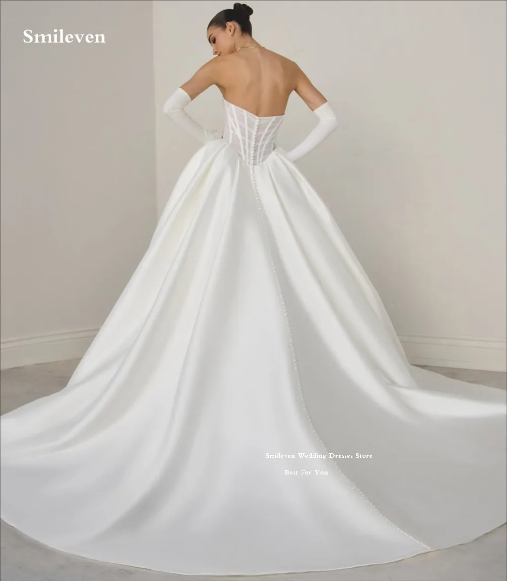

Smileven Sleeveless Wedding Dress A Line Bride Dresses Pleats Vestido de novia Satin Wedding Gowns Customized
