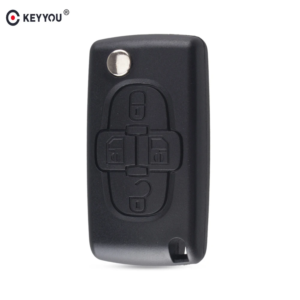 KEYYOU 4 Buttons Flip Floding Remote Key Fob Case Shell Fob For Peugeot 1007 For Citroen C8 Uncut Blade With Groove CE0523