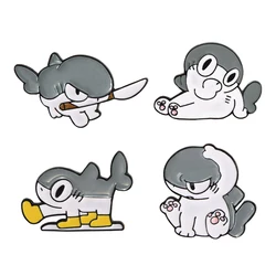 4Pcs/Set Statement Shark Skin Cats Collection Pins Spooky Kitten Kitty Enamel Brooches For Pet Lovers Gift