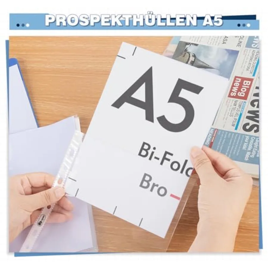 Folha protetora de 50 páginas, vidro não brilhantea5, bolso Puhed transparente, 160 mícrons, mangas resistentes, reforçadas, 7 furos, parte superior acidificada l