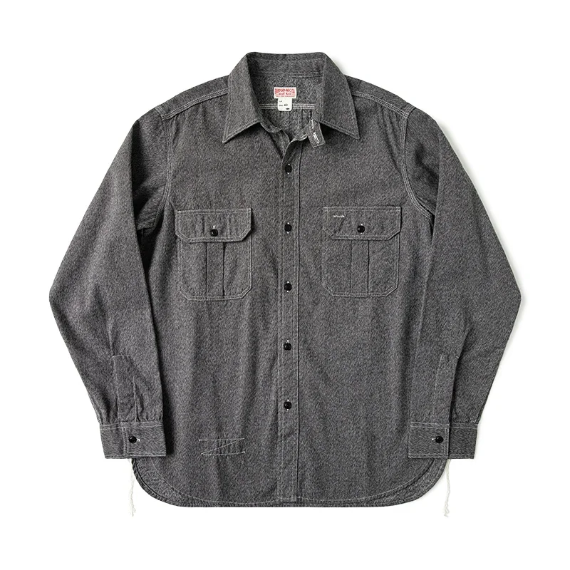 

Rugged Bronson Bellow Pocket Work Shirt 1930s Vintage Style Salt & Pepper Workwear