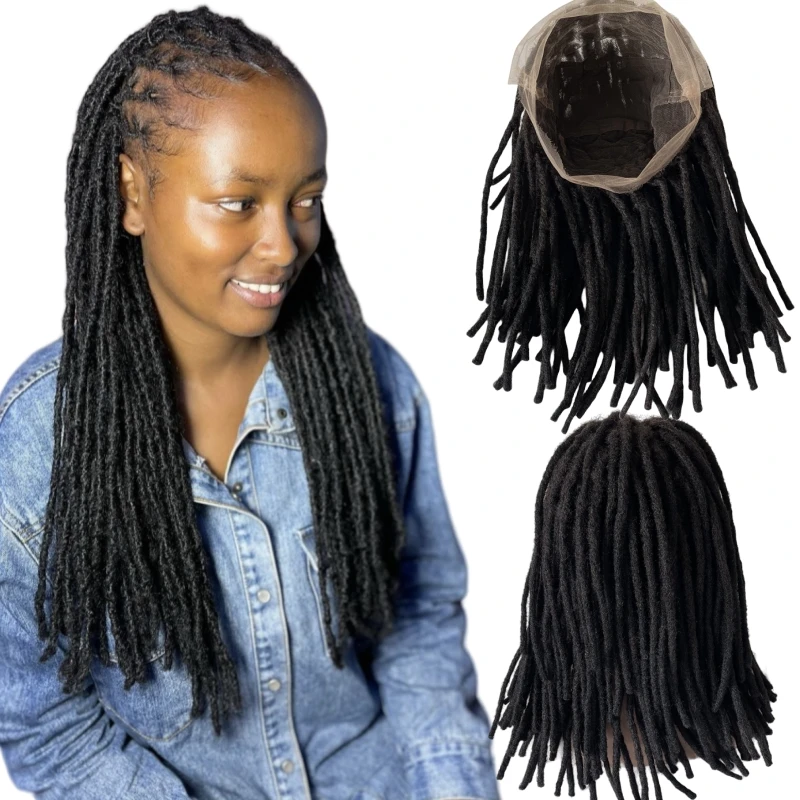 

14 inches Indian Virgin Human Hair Black Color 180% Density Dreadlocks Full Lace Wig for Black Woman