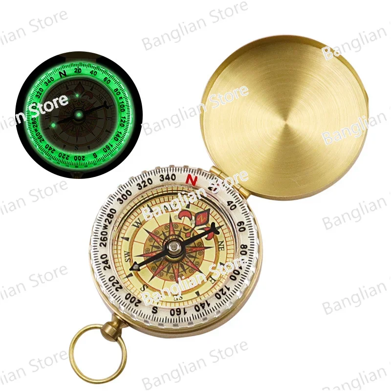 60pcs Portable Pocket Watch Type Outdoor Travel Metal Compass with Luminous Brass Compass with Flip Cover