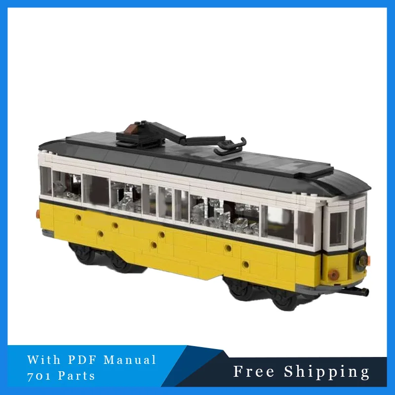 

701 детали MOC, серия инженерных автомобилей, желтый ломтик, городской Tram, модульный строительный блок, модель DIY, сборка головоломки, Рождественский подарок