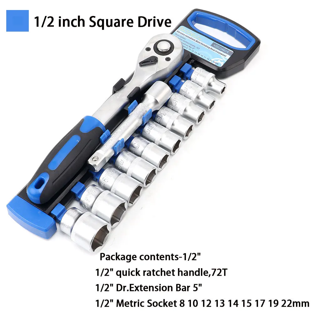 1/4 3/8 1/2 Inch Socket Wrench Set of Keys Reverse Switch Quick Release with Portable Rack