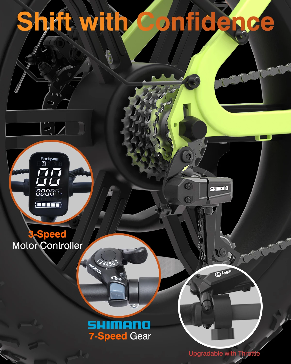 Bodywel F20 Pro Erwachsenen-Elektrofahrrad E-Bike 48V18AH Akku 20 Zoll Reifen Schneemobil E-Bike – Detail 7