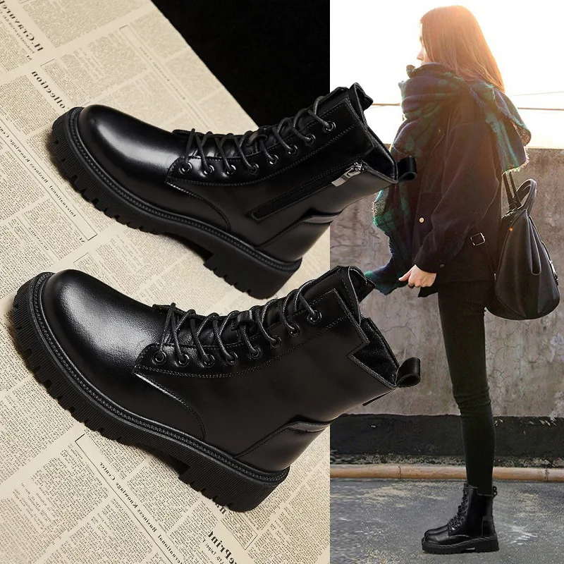 rendy British Short Boots Women's 2023 Autumn New Thick Sole Advanced Combat Boots Student Motorcycle Casual Boots