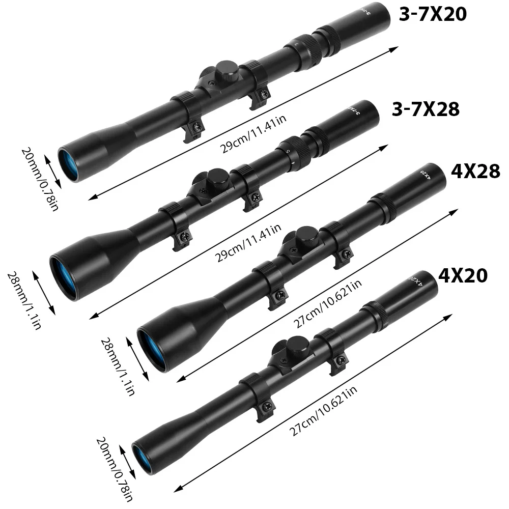 Mira telescópica de caza táctica, mira telescópica óptica de 3 a 7x28, 4x20, accesorios de Airsoft para riel de 11mm