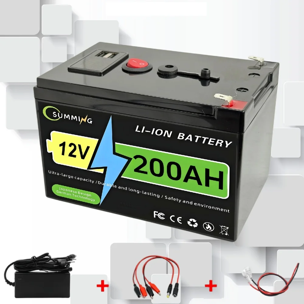 Lithiumbatterij 12v 200AH LiFePO4-batterij met intelligente BMS-zonne-energie, RV, schip en off-grid thuisenergieopslag