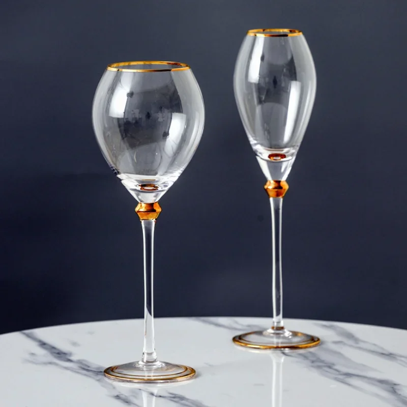 200-400ml Court Art Goblet Lead-Free Crystal Gold Red Wine Sparkling Champagne Cup Fashionable Elegant Wedding Wine Set