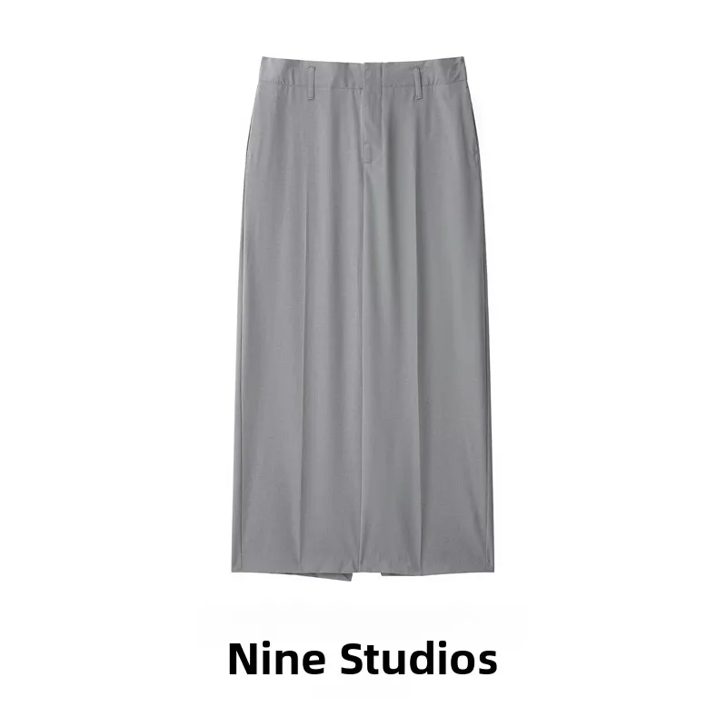 High Waist Pure Color Midi Skirt with Sash Split for Women Autumn Winter Fashion Straight Cut Loose Fit Ladies Skirts