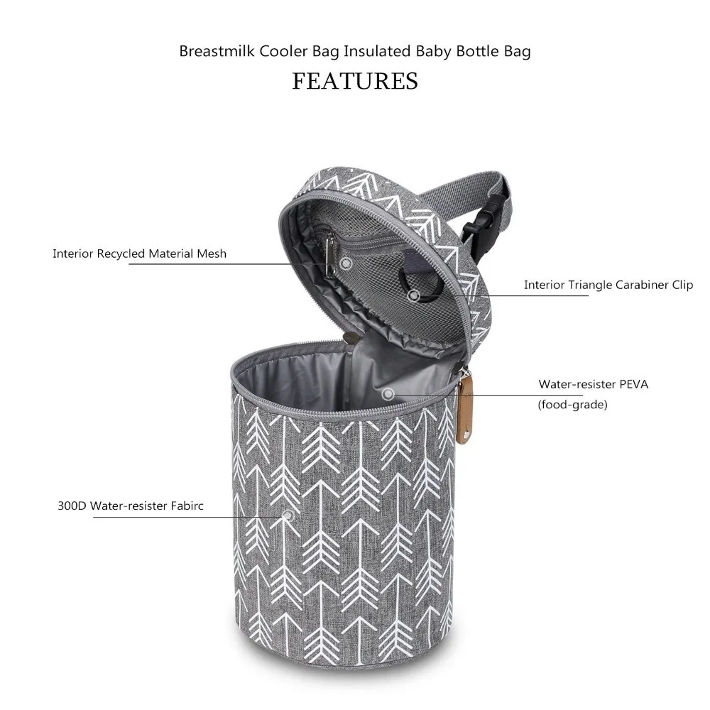 عربة أطفال عازلة للحرارة حقيبة للحمل تصميم معلق سعة كبيرة حقيبة زجاجات الأطفال حامل السفر مقاوم للماء