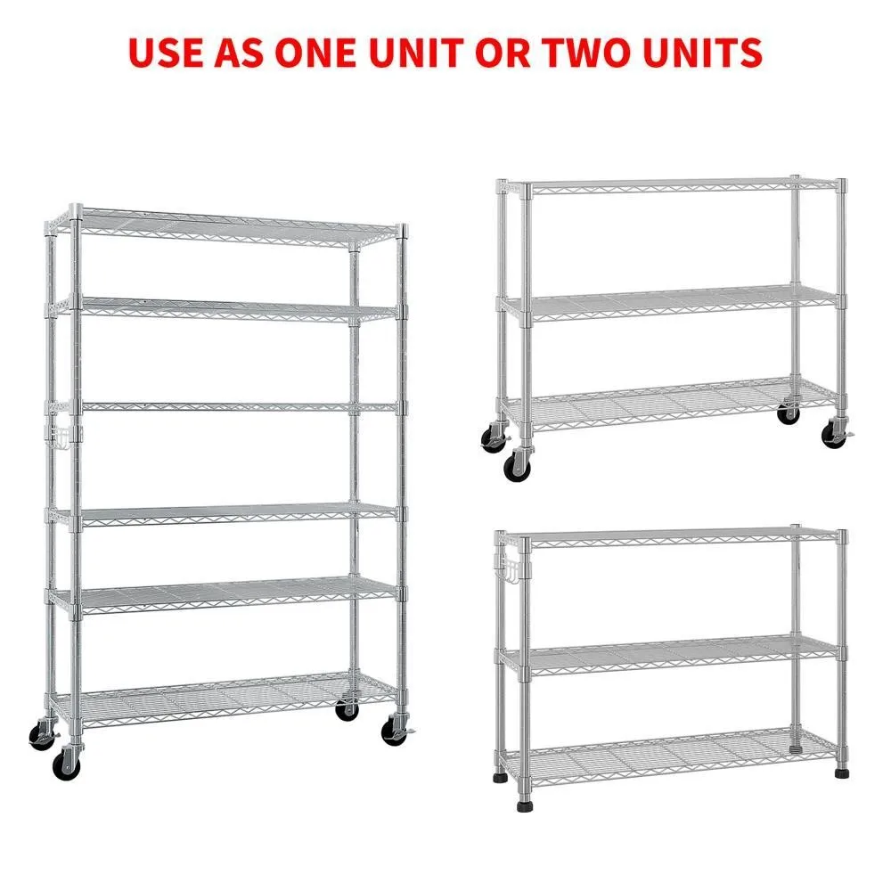 Heavy Duty 6 Tier Metal Shelving Rack for Garage Pantry Kitchen with Wheels