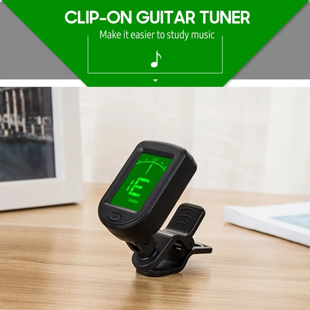 T-02 Guitar Tuner Clip-on Chromatic Digital Tuner LCD Display Mini Tuner String Instrument Accessories for Guitar Ukulele Violin