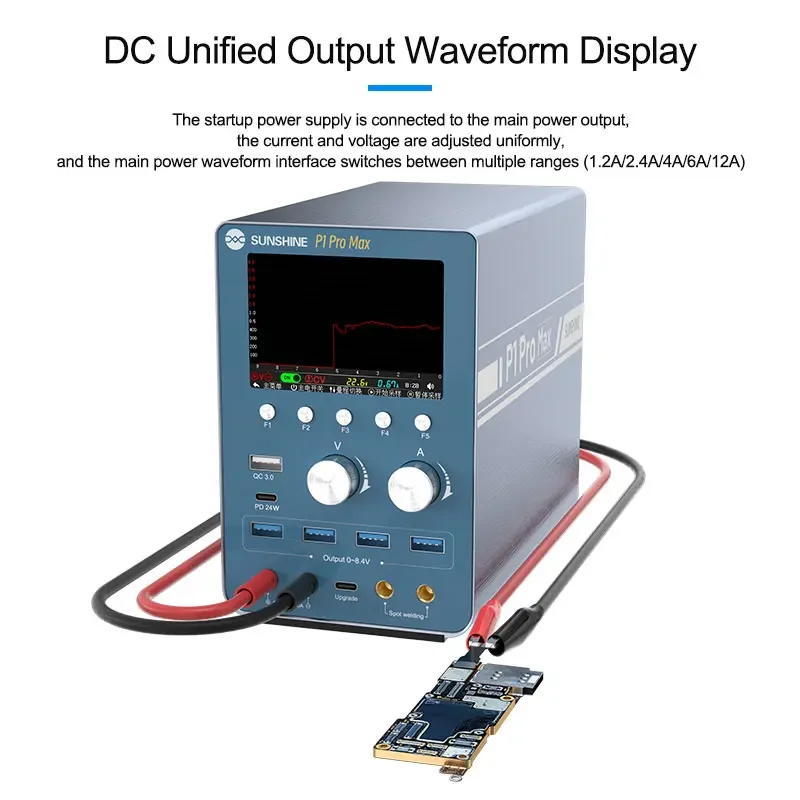 SUNSHINE P1 Pro max Misuratore di potenza CC intelligente 28V 6A Display della forma d'onda Riparazione di cortocircuito Saldatura QC/PD Ricarica rapida Alimentazione di avvio