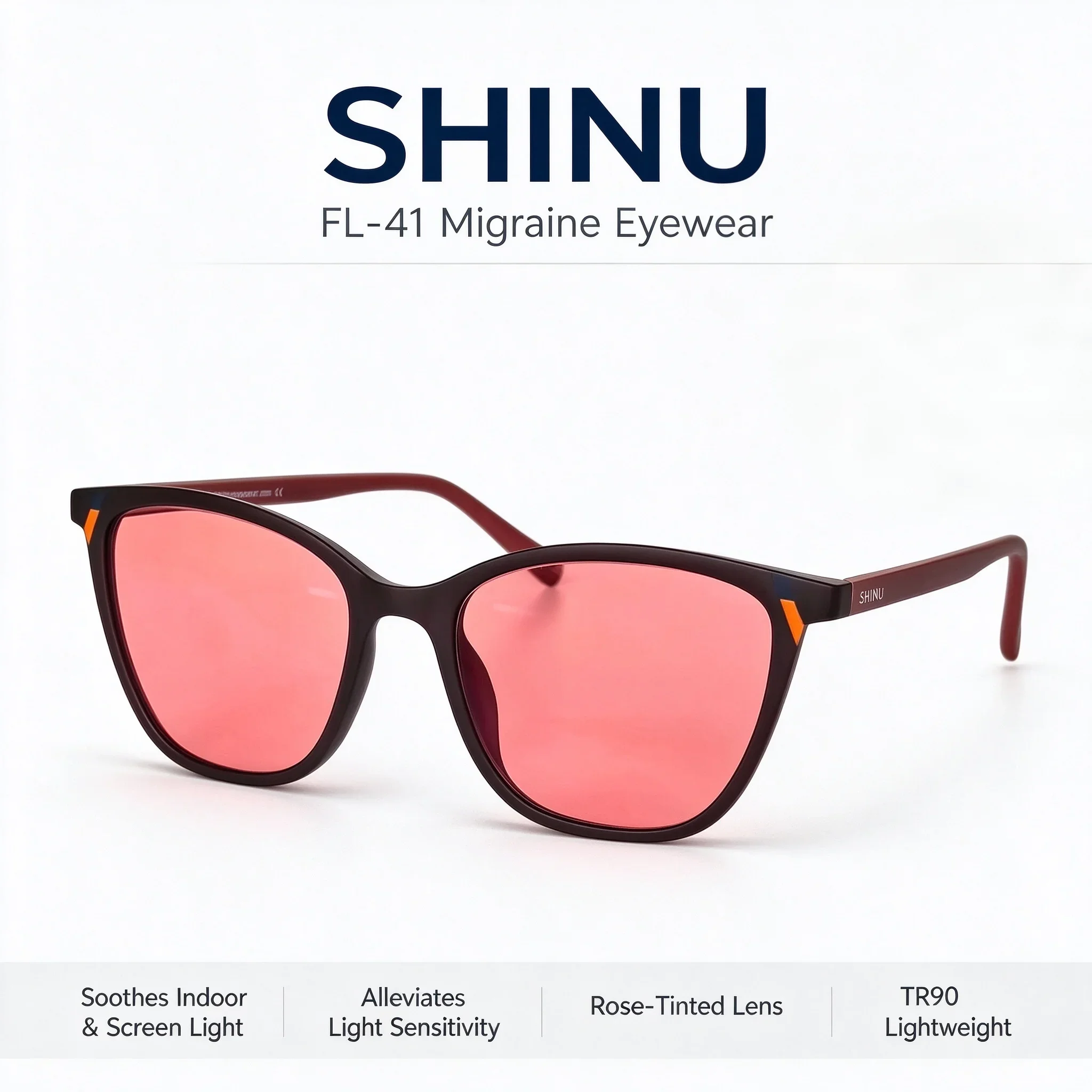 SHINU FL41 TR90 Women Migraine Eyewear FL-41 Tinted Lens Soothe Harsh Indoor & Screen Light Alleviate Light Sensitivity