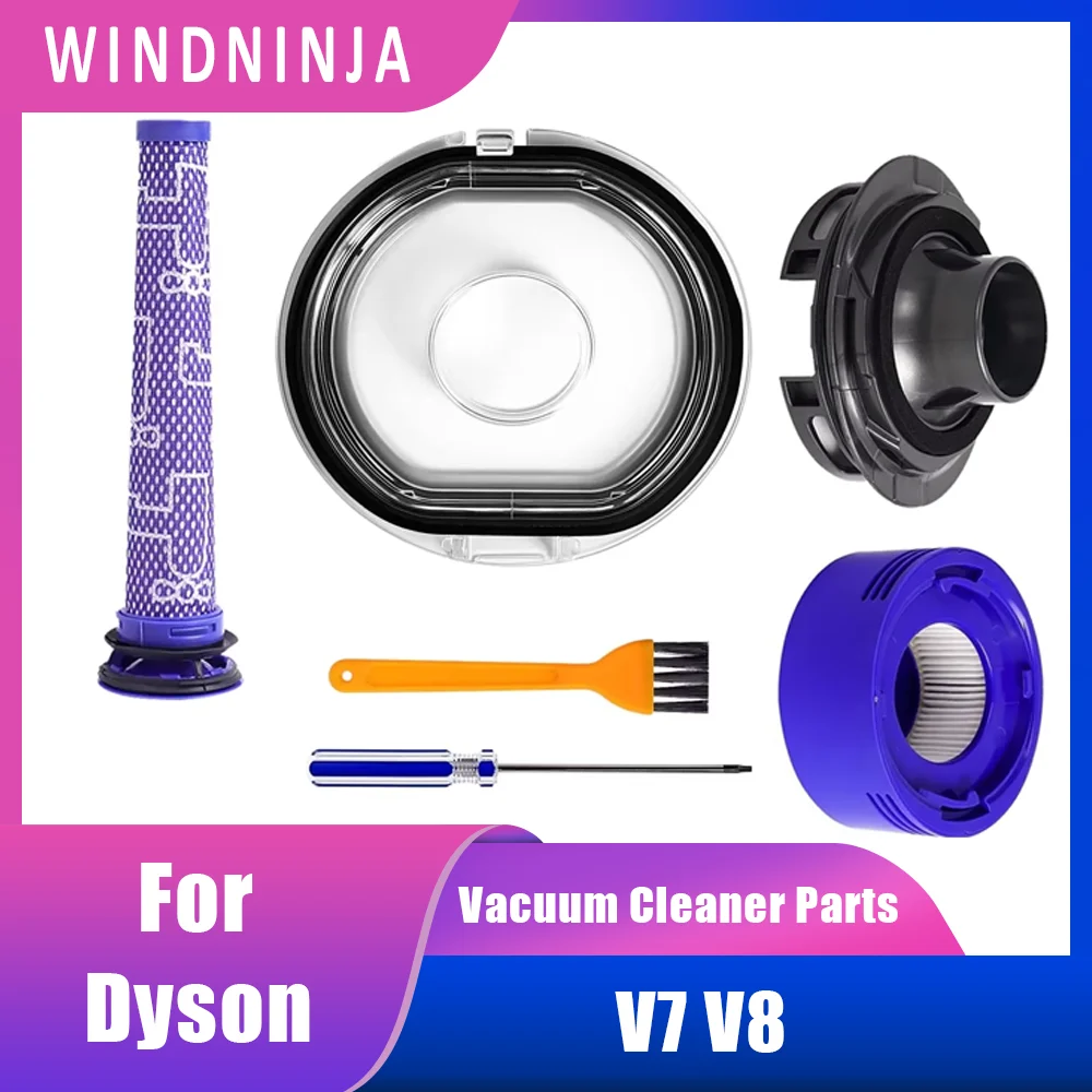 Washable Pre Post Filter For Dyson V7 V8 Vacuum Cleaner Motor Back Cover Sealing Ring Dust Container Lid Replacement