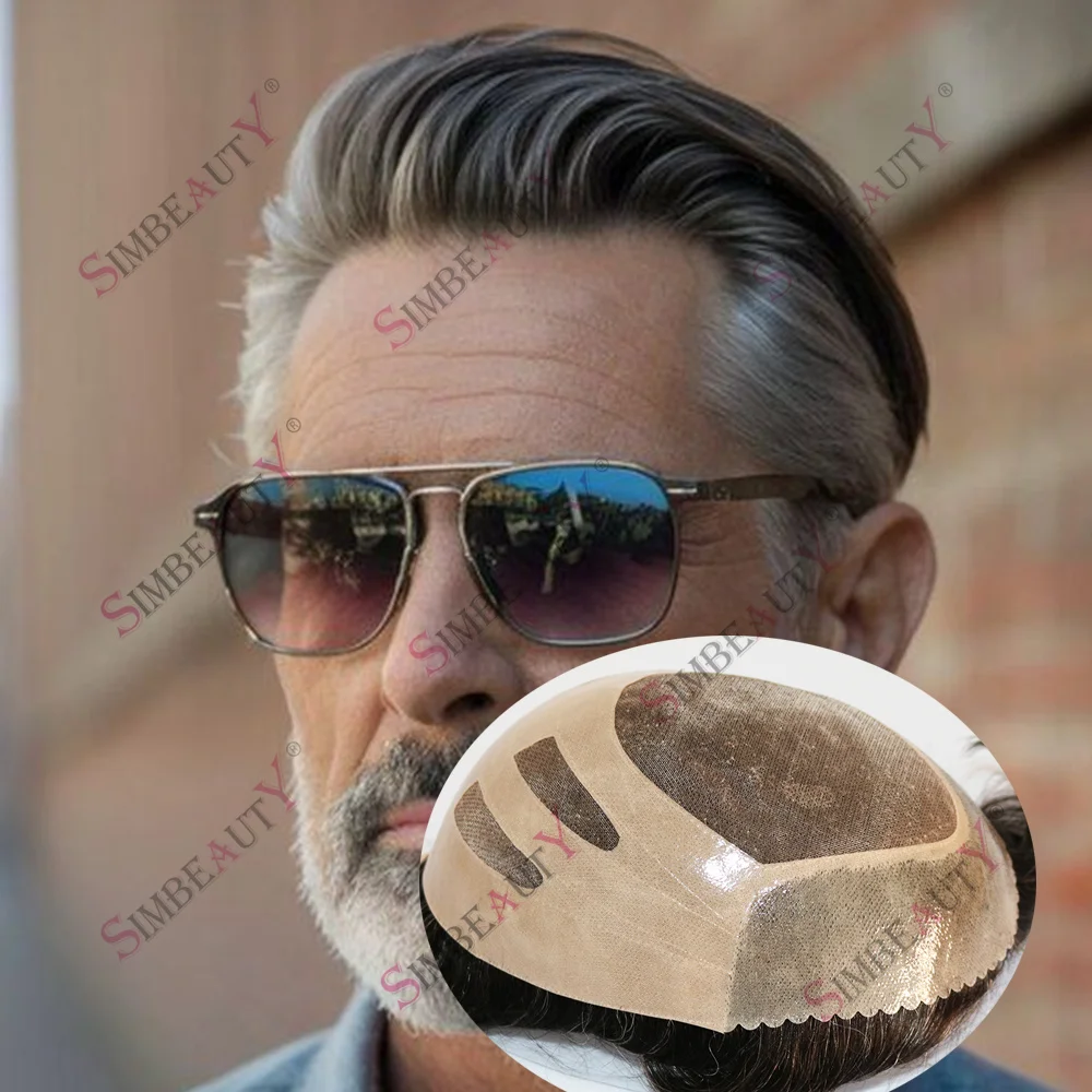 

Мужские парики-накладки из 100% натуральных человеческих волос с моно-полиуретановой основой и прочным NPU-покрытием, серые, для замещения волос при выпадении у мужчин