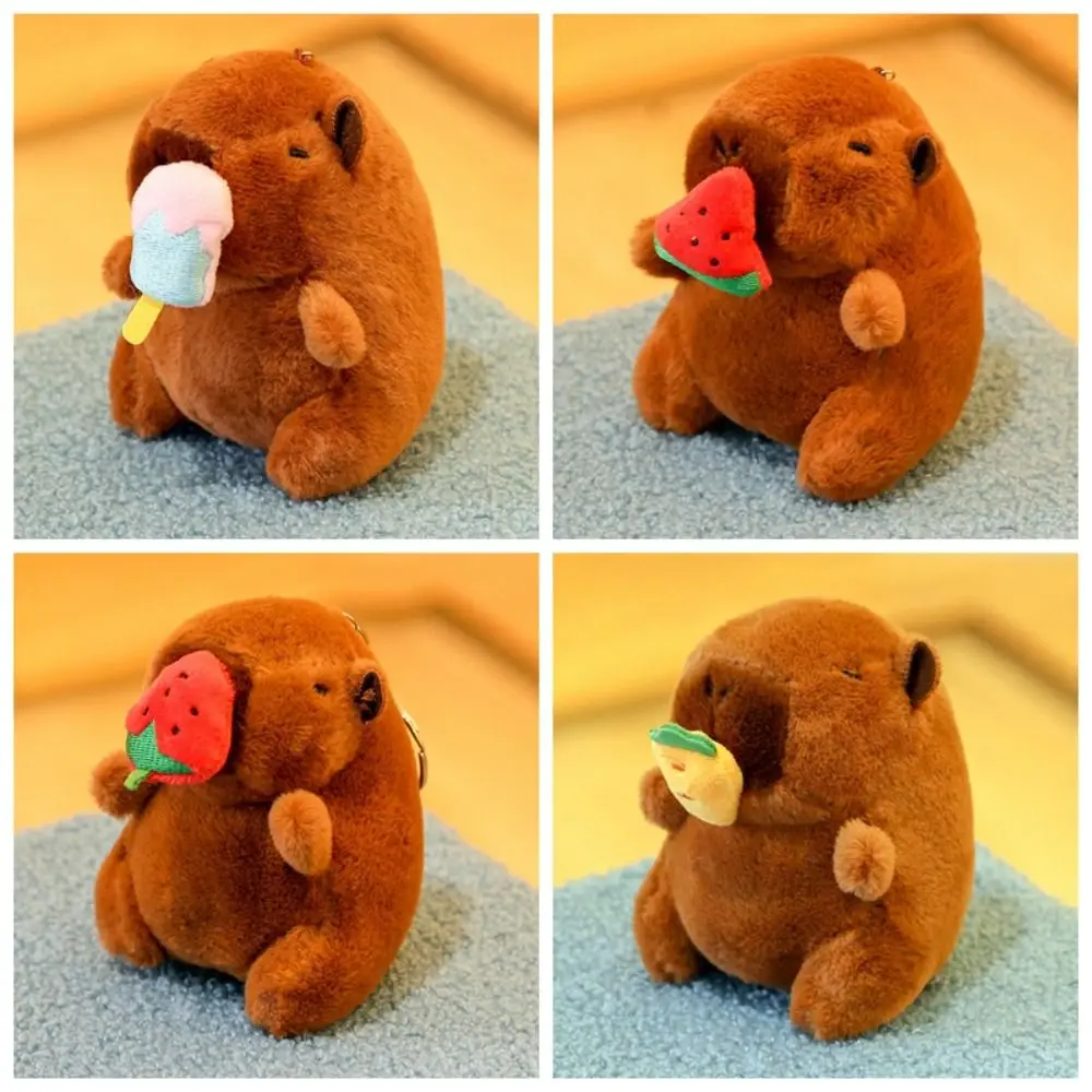 Pullable Capybara Plush Pendant Ice Cream Strawberry Capybara Plush Keyring Watermelon Radish Capybara Plushie Doll