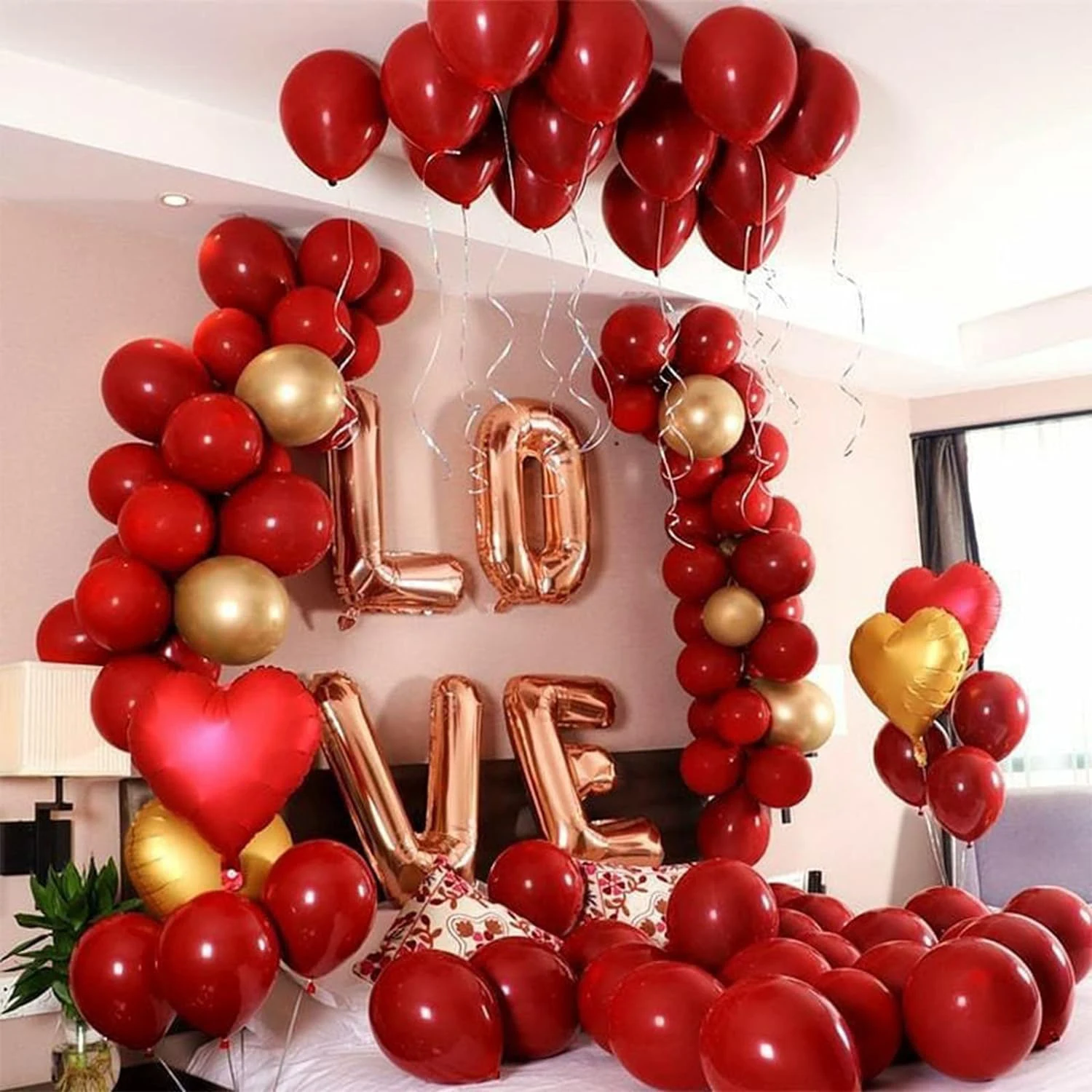 Red and gold balloon wreath set, 122 pieces 18 12 10 5 inch red and gold balloons with golden colorful confetti balloons, suitab