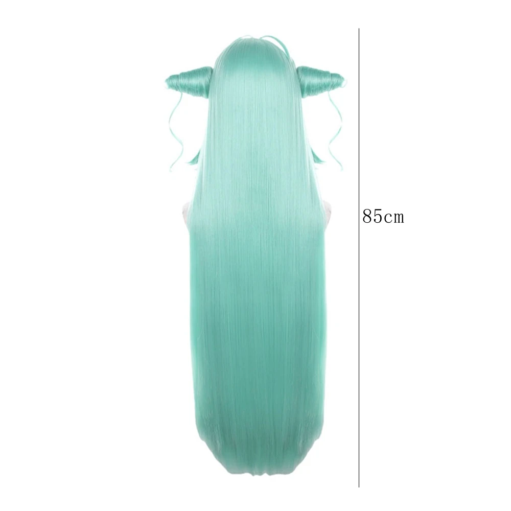 Mint Green Extra-Long Wig with Removable Spiral Fiber Bundles Side Strands Straight Ends Heat Resistant