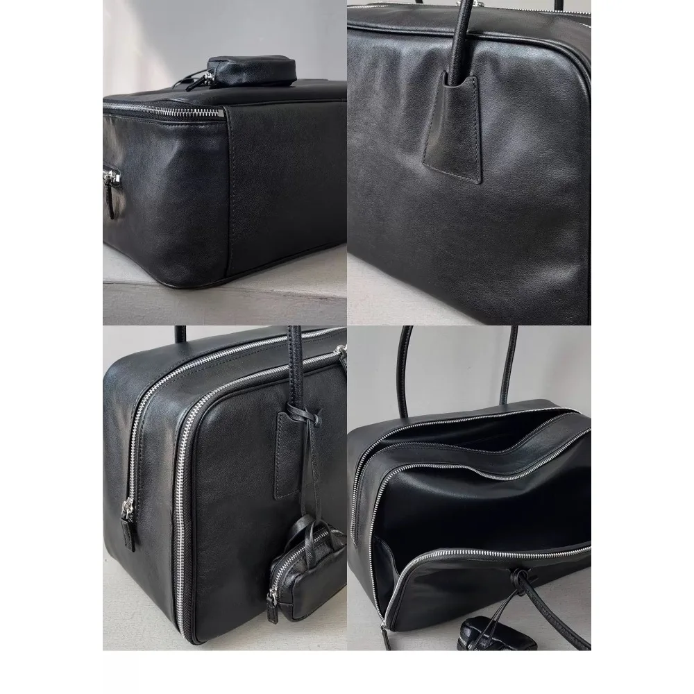 2025 New First-layer Cowhide Bowling Bag Boston Large-capacity Commuter Shoulder Handbag Computer Briefcase Casual Versatile