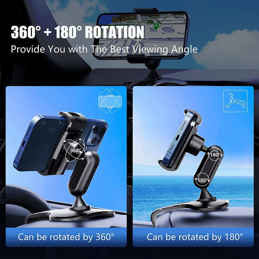 360° Rotation Car Phone Holder Mount for 4-7" Smartphones Clip Holder Car Dashboard Phones Mount Strength Clamp For IOS Android