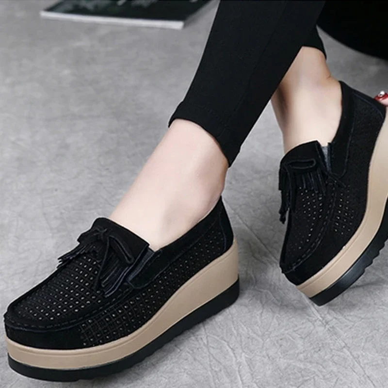 CEYANEAOAutumn Women Platform shoes leather suede plush slip on sneakers chaussure woman tassel fringe loafers women shoesE030