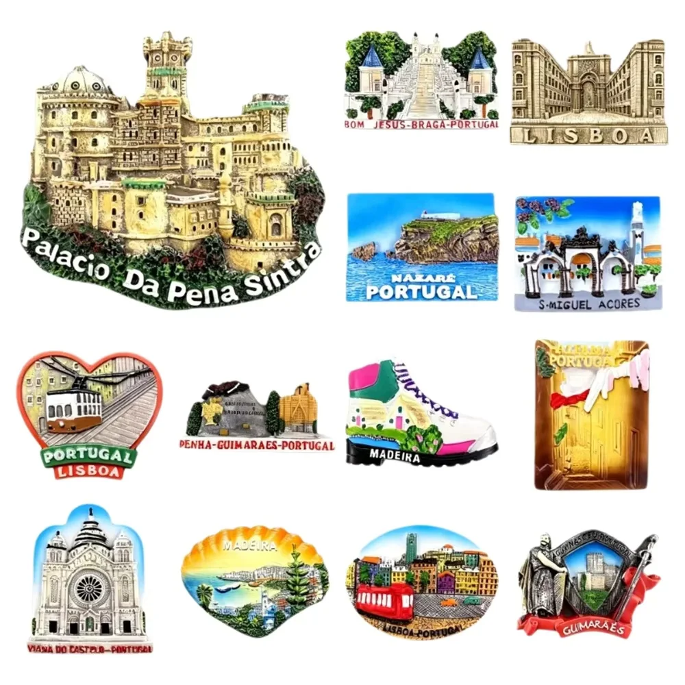 Imã de Geladeira Souvenir de Portugal 3D em Resina, Coleção de Pontos Turísticos de Sintra Pena Palace Lisboa, Adesivo Magnético para Decoração de Casa e Presente de Viagem