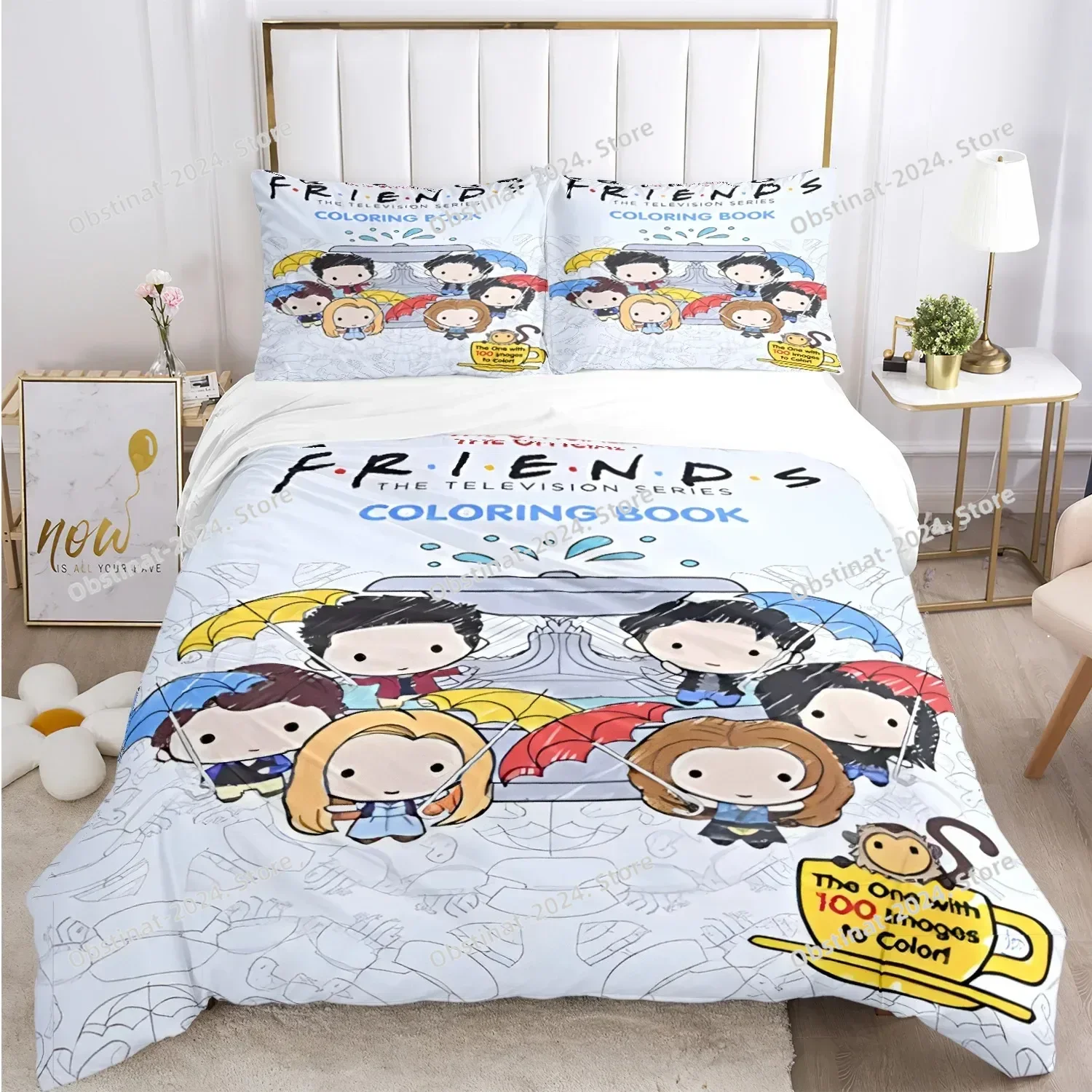 

Друзья, забавный аниме, всесезонный комплект постельного белья, комплект постельного белья с принтом и наволочкой, пододеяльник, одинарный, двойной, Queen Super King Size