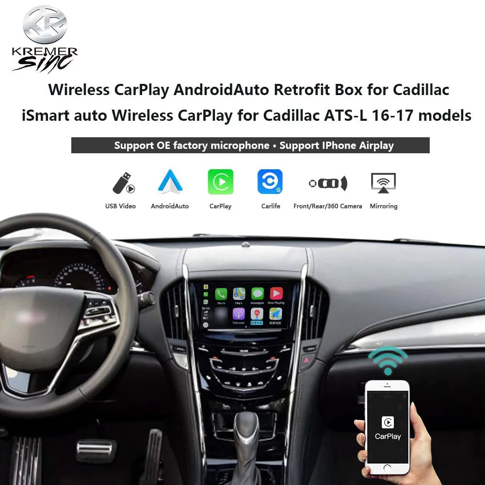 Wireless CarPlay AndroidAuto Retrofit Box for Cadillac kSmart auto for Cadillac ATS-L 16-17 model Support Rear Camera