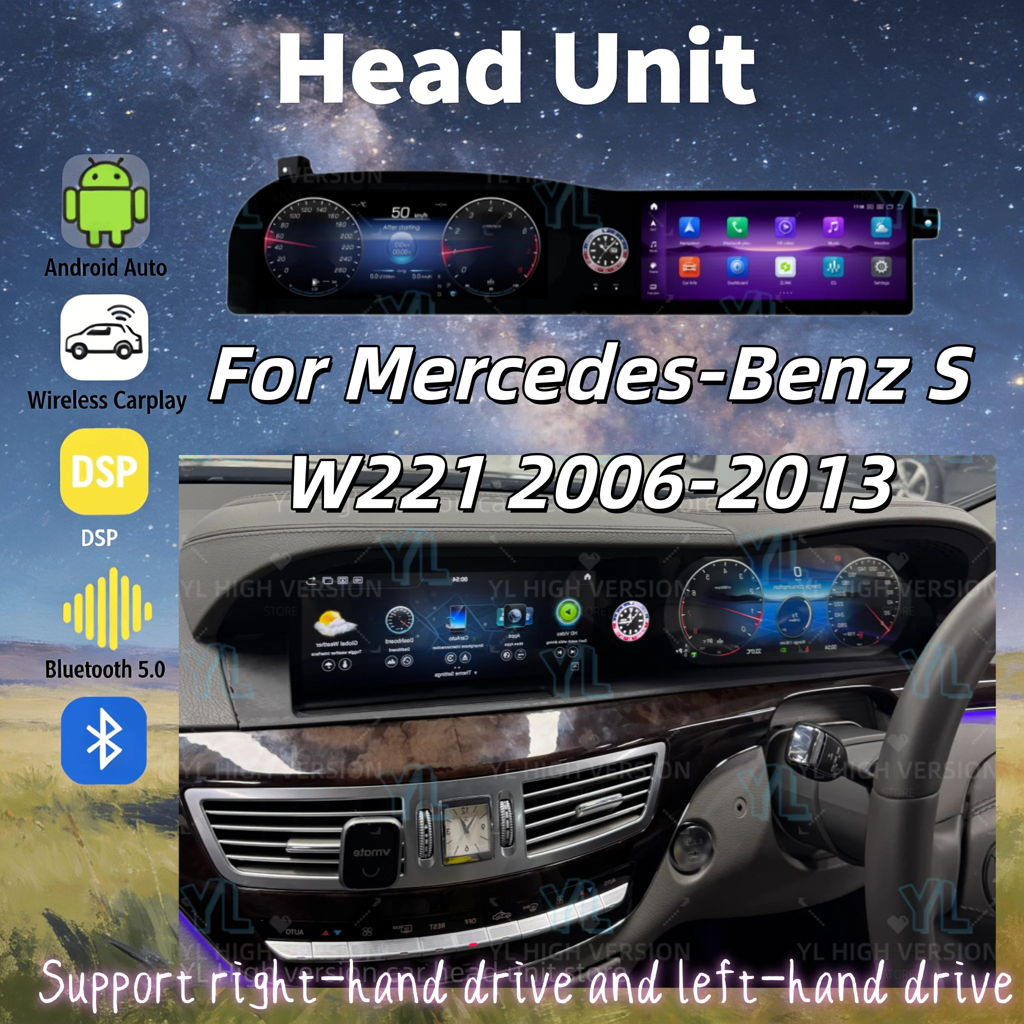 Wireless Carplay For Benz S Class W221 S250 2006 -2013 Android Auto Video Player GPS Car Radio 3-in-1 Integrated LCD Dual Screen