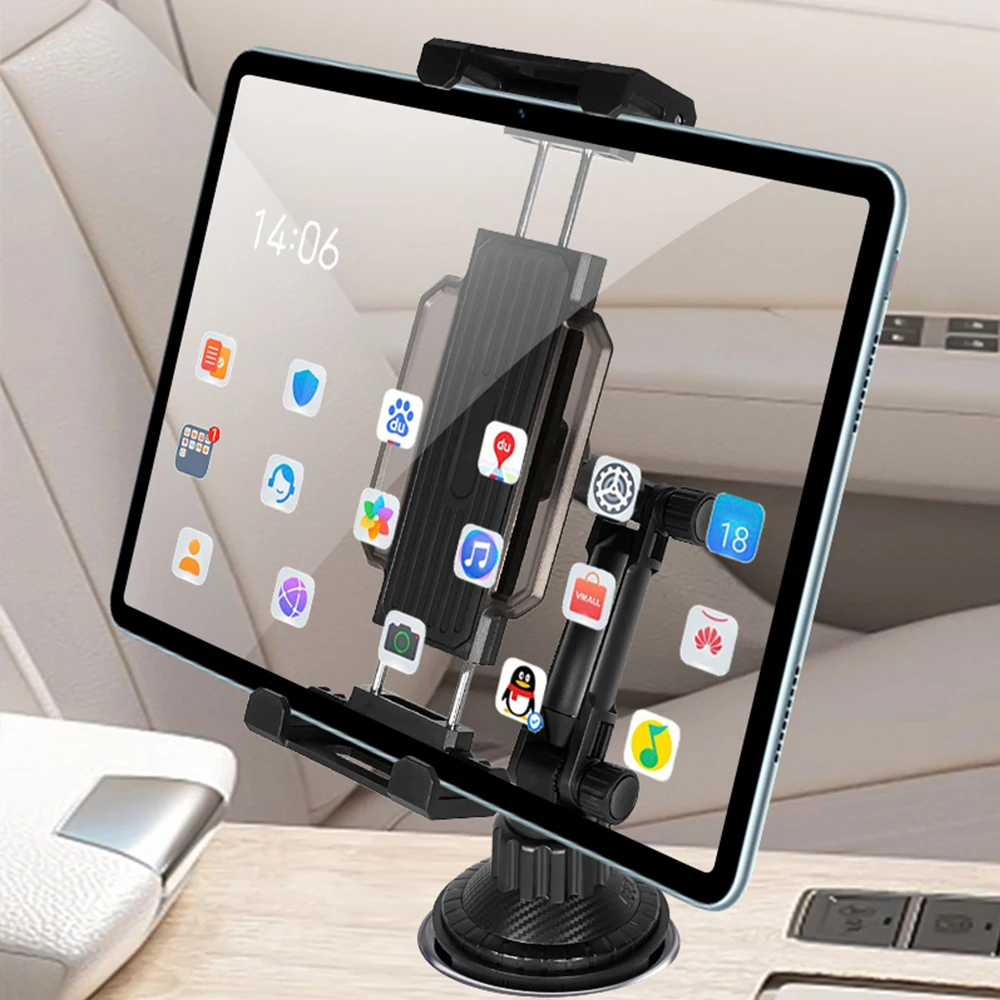 Car Cup Slot Tablet Stand Holder 360 Adjustable Handle Tilt Bar Non-Slip Triangular Base Auto Accessories for Ipad Xiaomi Tab