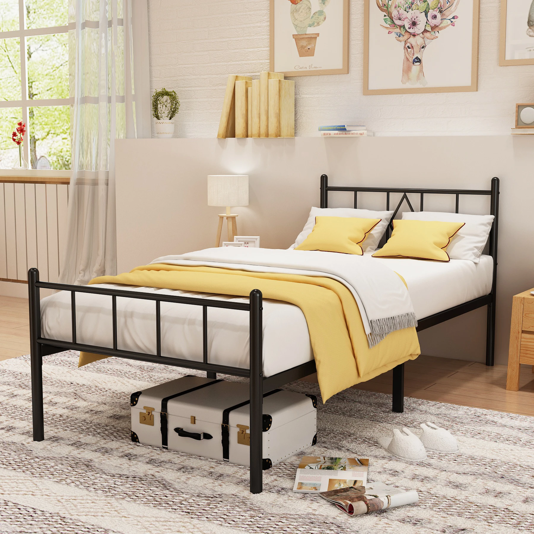 14in High Bed Frame Twin Size with Headboard and Footboard, Heavy Duty Metal Platform Bed Frame Easy Assembly Durable