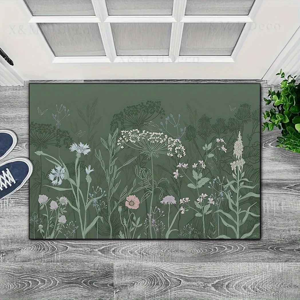 VIKAMA Grüne Fußmatte Floral Tinte Malerei Teppich Willkommen Matte Outdoor Teppich Weiche Wohnzimmer Teppich Teppich Für Schlafzimmer Home Decorati
